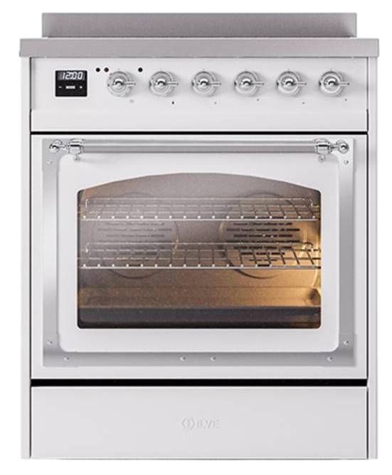 Ilve® Nostalgie II Noblesse 30'' White Pro Style Induction Range with Chrome Trim-1