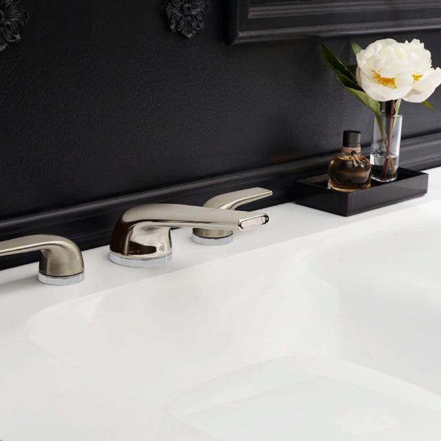 DXV Modulus Brushed Nickel Widespread Two-Handle Bathroom Faucet with Indicator Markings and Lever Handles-1