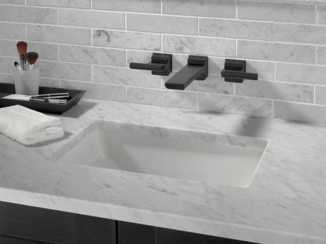 Delta Pivotal® Matte Black 2-Handle Wall Mount Bathroom Faucet Trim-2