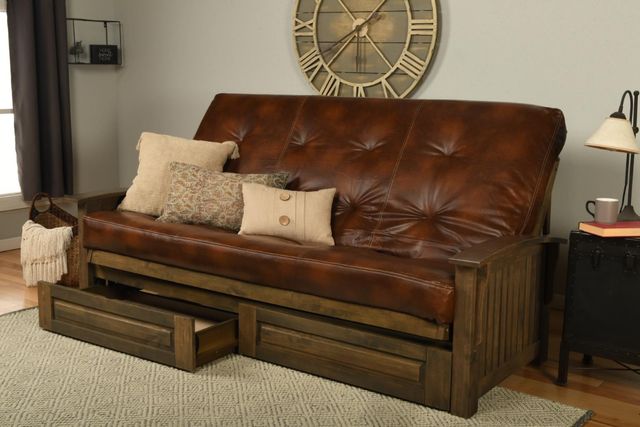 Kodiak Furniture Washington Oregon Trail Saddle/Rustic Walnut Queen Storage Futon with Mattress-1