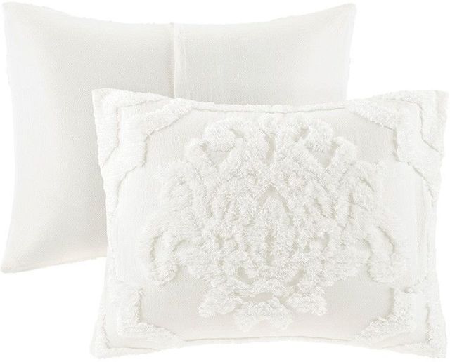 Olliix by Madison Park 3 Piece White King/California King Viola Tufted Cotton Chenille Damask Coverlet Set-2