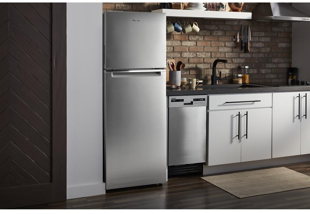Modern kitchen with a counter depth refrigerator