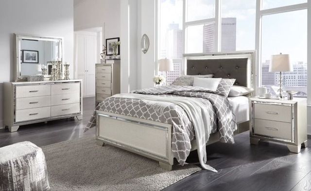 Signature Design by Ashley® Lonnix 2-Piece Silver Queen Upholstered Panel Headboard Bed Set-3