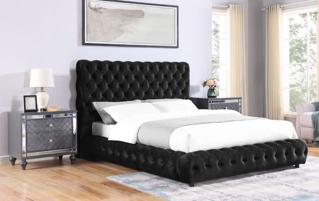 Crown Mark Flory Black King Upholstered Platform Bed-1