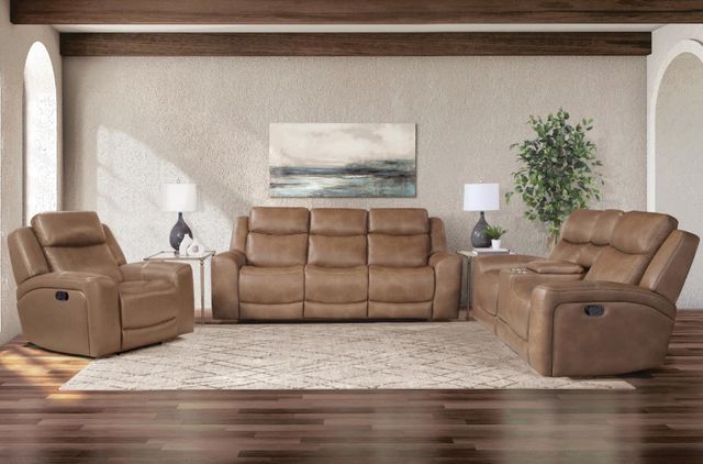 Corinthian Furniture Mocha Power Headrest Sofa with Drop Down Table-1