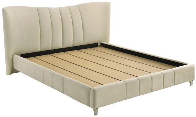 Coaster® Evelyn Ivory Eastern King Upholstered Platform Panel Bed-1