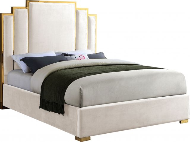 Meridian Furniture Hugo Cream Queen Upholstered Panel Bed-0