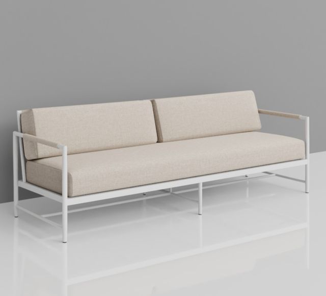 Sunset West Sabbia Natural/Satin White Aluminum/Olefin Rope Outdoor Sofa with Echo Ash Cushion-1
