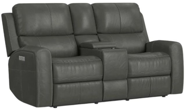 Flexsteel® Linden Charcoal Leather Power Reclining Loveseat with Console, Power Headrests and Lumbar-0