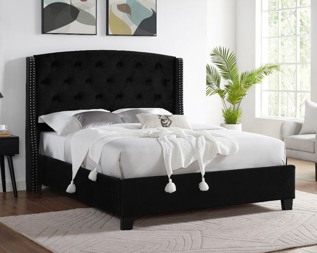 Crown Mark Eva Black King Upholstered Panel Bed-1