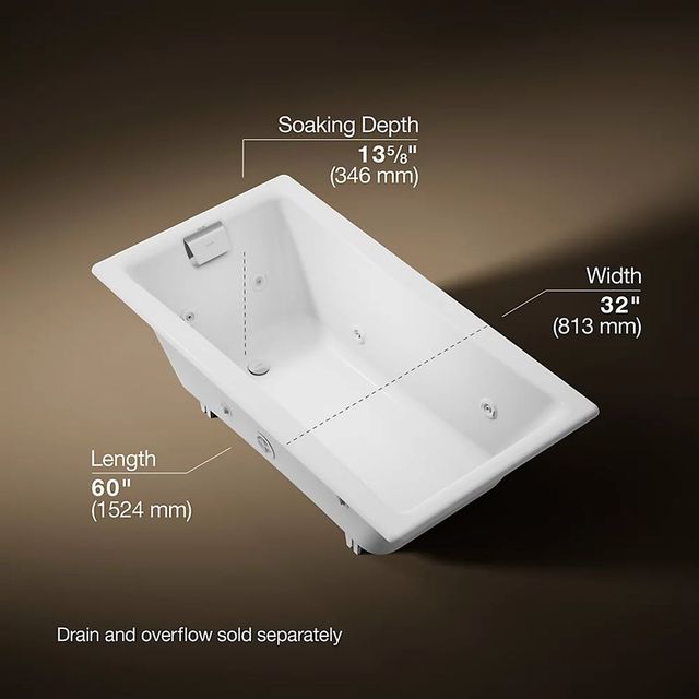 KOHLER® Tea-for-Two® White 18.25" 60" x 32" Drop-in/Undermount Whirlpool Bath-2