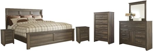Signature Design by Ashley® Juararo 6-Piece Dark Brown California King Panel Bed Set-0