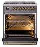 Ilve® Nostalgie II Noblesse 30'' Graphite Matte Pro Style Dual Fuel Range with Brass Trim-1