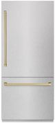 ZLINE Autograph Edition 36" 19.8 Cu. Ft Satin Stainless Steel Built-In Bottom Freezer Refrigerator with Graphite Gray Interior Champagne Bronze Accents-0