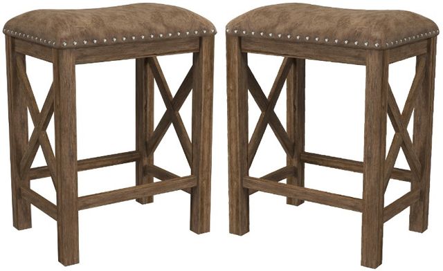 HH2 Home Willlow Bend 2-Piece Antique Walnut/Weathered Brown Leather Counter Stool-0