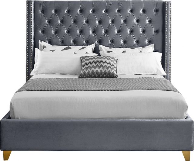 Meridian Furniture Barolo Grey Velvet Queen Bed-1