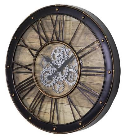 YHD Venetian Woodgrain Black/Brown Wall Gear Clock-2