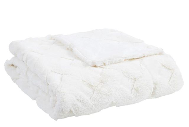Olliix by Madison Park Claire Luxury Basketweave Ivory Faux Fur Throw-0