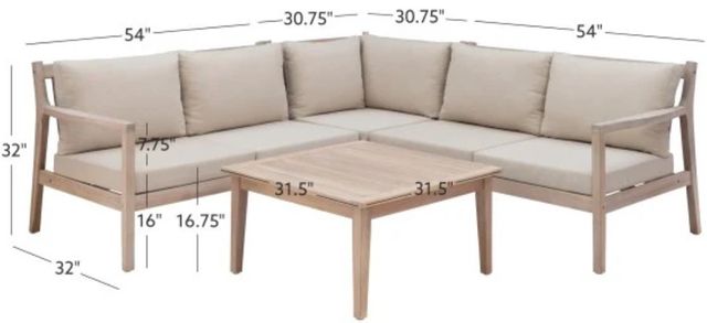 Linon Svana 4-Piece Beige/Natural Fabric/Wood Outdoor Conversation Set-2
