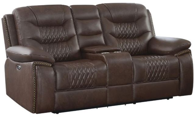 Coaster® Flamenco Brown Power Reclining Tufted Upholstered Loveseat with Console-0