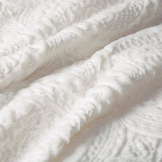 Olliix by Madison Park Arya Ivory Twin Embroidered Medallion Faux Fur Ultra Plush Comforter Mini Set-2