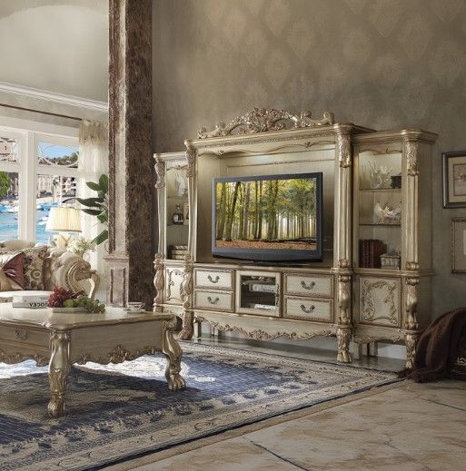 ACME Furniture Dresden Bone/Gold Patina Entertainment Center-2