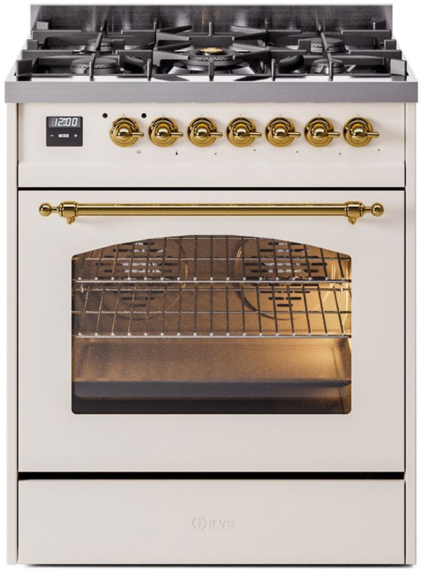 Ilve® Nostalgie II Series 30" Antique White Pro Style Dual Fuel Range-0