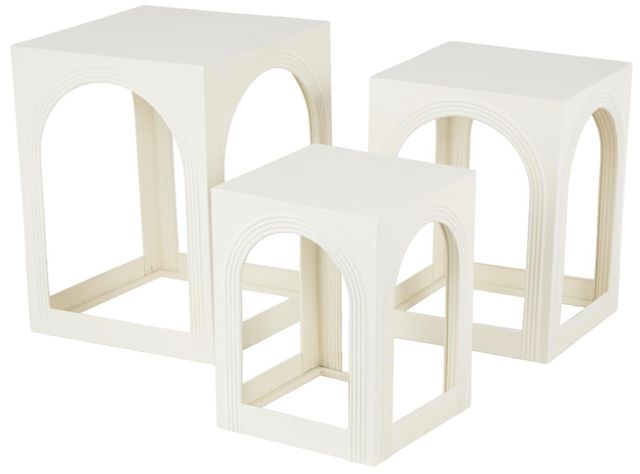 Deco Marche 3-Piece White Nested Accent Table with Arched Cutouts-1