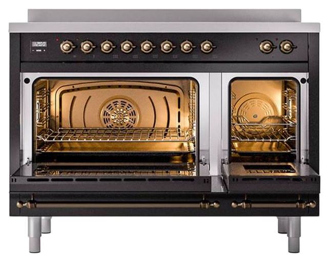 Ilve® Nostalgie II Noblesse 48'' Glossy Black Pro Style Induction Range with Burnished Trim-2