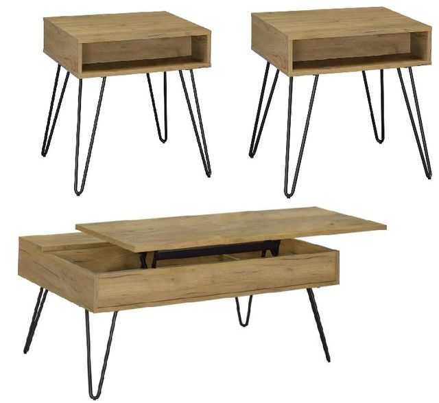 Coaster® Fanning 3-Piece Golden Oak Occasional Table with Black Base Set-0