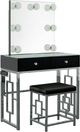Elements International Margo Glass Top Vanity Table with Black/Silver Base-0