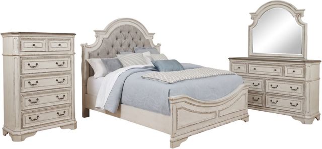 Liberty Furniture Magnolia Manor 4-Piece Antique White/Gray/Weathered Bark King Bedroom Set-0