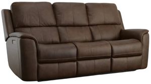 front view of the Flexsteel® Henry Dark Brown Power Reclining Sofa with Power Headrests and Lumbar