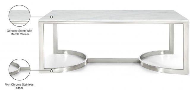 Meridian Furniture Copley White Coffee Table with Chrome Base-3