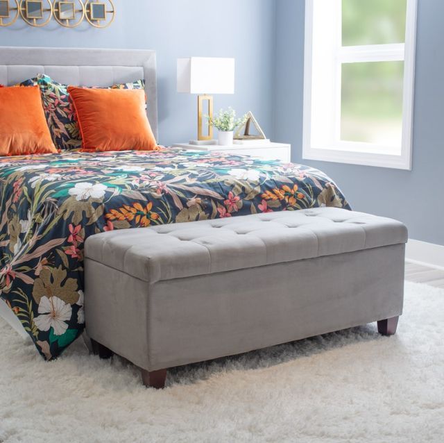 Linon Carmen Gray Storage Ottoman-1