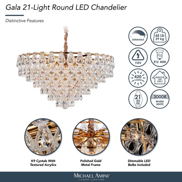 Michael Amini® Gala Gold 21-Light Round LED Chandelier-3
