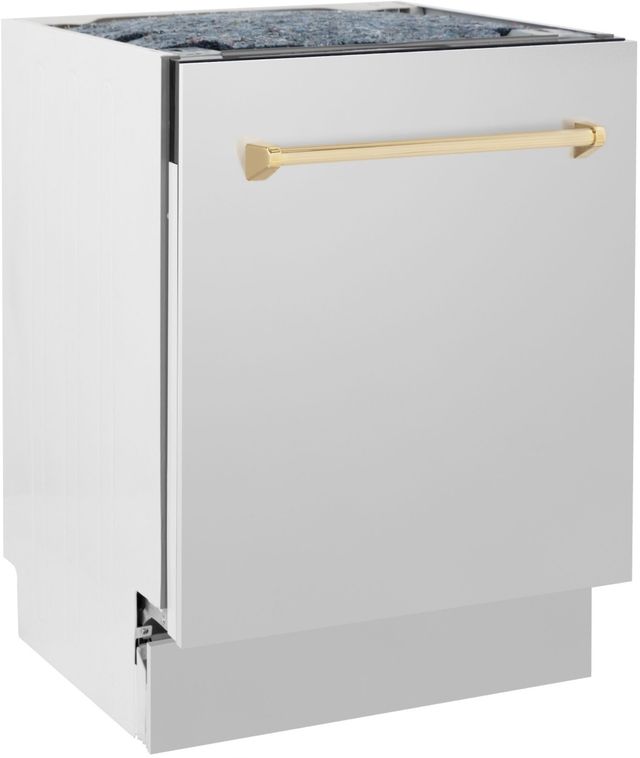 ZLINE Autograph Edition 24" Stainless Steel Built In Dishwasher with Polished Gold Handle-2
