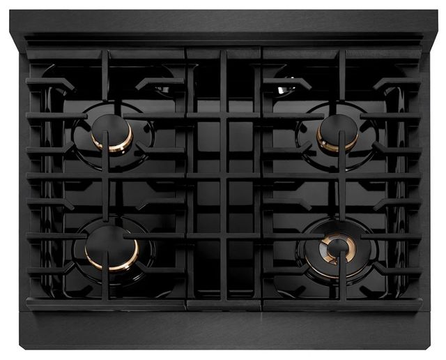 ZLINE Autograph Edition Paramount 30" Black Satin Stainless Steel Gas Rangetop with 4 Brass Burners and Porcelain Cooktop in Polished Gold Accents -2