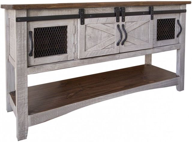 International Furniture Direct Pueblo Gray Brown Sofa Table with Light Gray Base-0