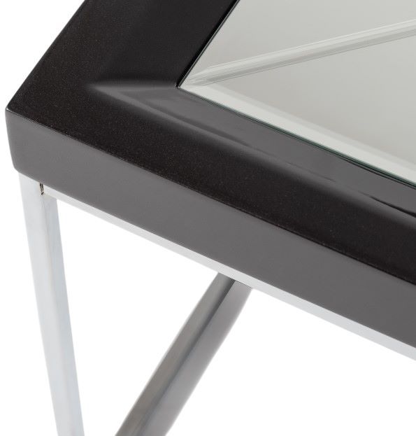 Michael Amini® Carmela Glossy Charcoal Sand Cocktail Table with Chrome Base-3