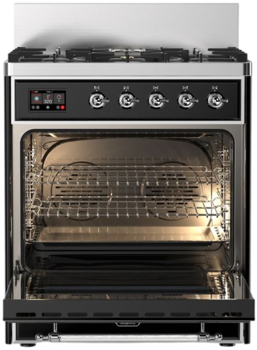 Ilve® Majestic III 30" Glossy Black Pro Style Dual Fuel Natural Gas Range with Triple Glass Door and Chrome Trim-2