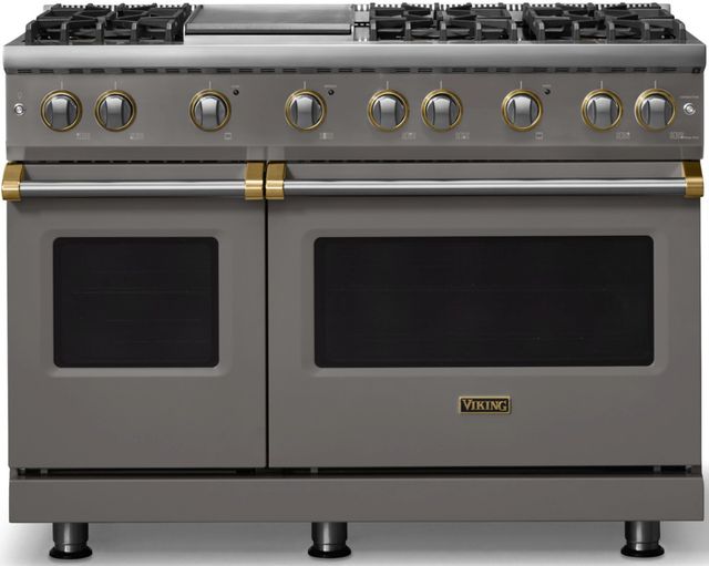 Viking® 5 Series 48" Damascus Gray Pro Style Gas (LP) Range with Brushed Brass Trim-0