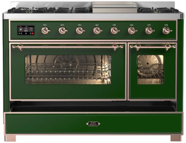 Ilve® Majestic III 48" Emerald Green Pro Style Dual Fuel Liquid Propane Range with Triple Glass Door and Copper Trim-1