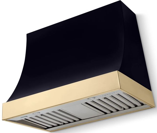 La Cornue CornuFé Marquee 36" Matte Black Range Hood with Polished Brass Trim-0