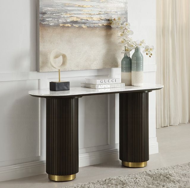 ACME Furniture Clayten White Marble Top Sofa Table with Espresso Base-1