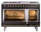 Ilve® Nostalgie II Noblesse 48'' Glossy Black Pro Style Dual Fuel Range with Brass Trim-2