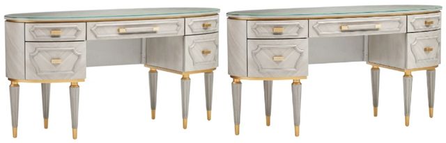Michael Amini® St. Charles 2-Piece Dove Gray/Gold Vanity Table Set-1