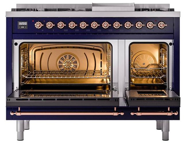 Ilve® Nostalgie II Noblesse 48'' Midnight Blue Pro Style Dual Fuel Range with Copper Trim-2