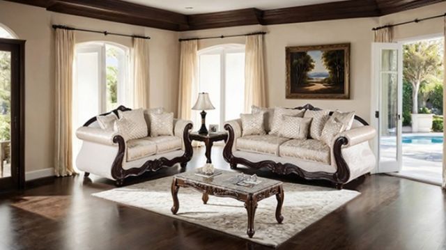 Furniture of America® Huelva Beige/Dark Cherry Loveseat-1
