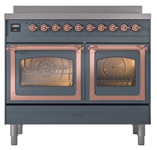 Ilve® Nostalgie II Noblesse 40'' Blue Gray Pro Style Induction Range with Copper Trim-1